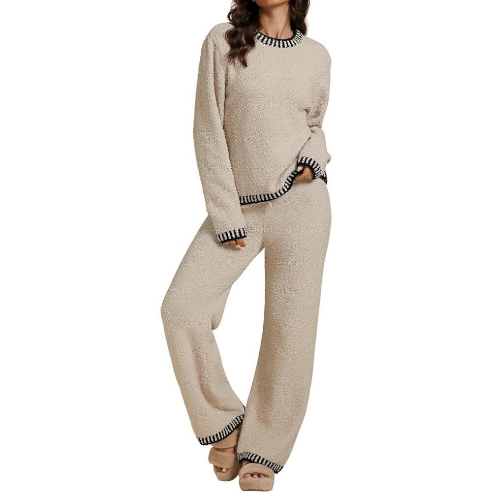 Two Piece Lounge Set Women Fuzzy Long Sleeve Sweater Casual Pajama Warm Comfort